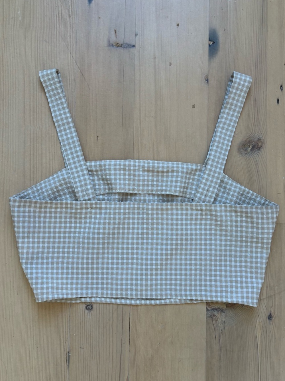 Lulus Tan and White Gingham Square-Neck Crop Top - Large - Picture 2 of 10